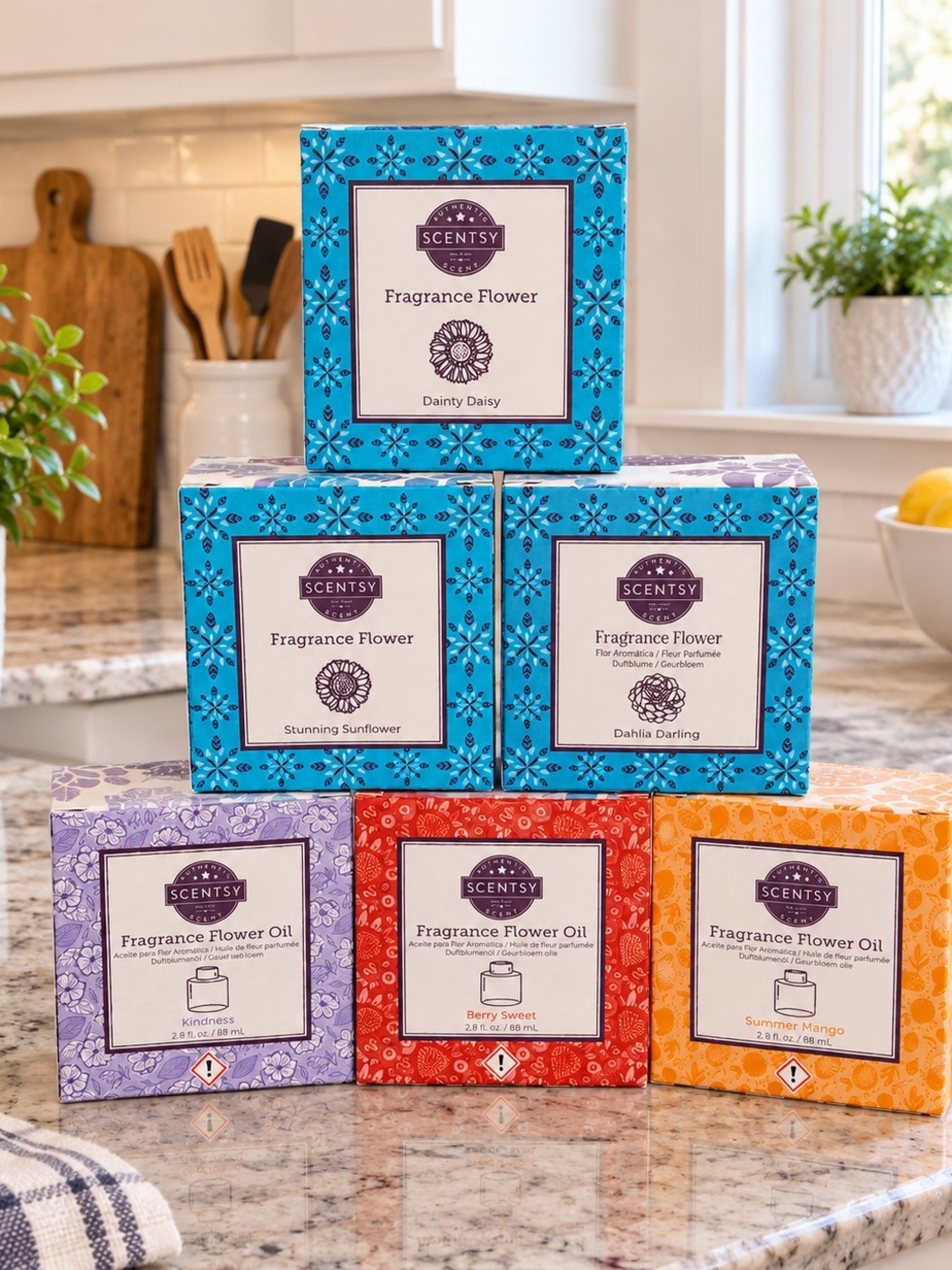 New Scentsy Fragrance Flowers- 3pack. Kindness/Berry Sweet/Mango Scent Oils.